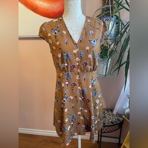 Tan Flutter Sleeve V-Neck Sundress